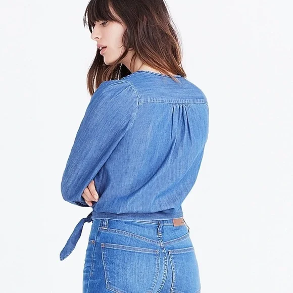 MADEWELL Wrap Chambray Denim Top - Picture 3 of 9